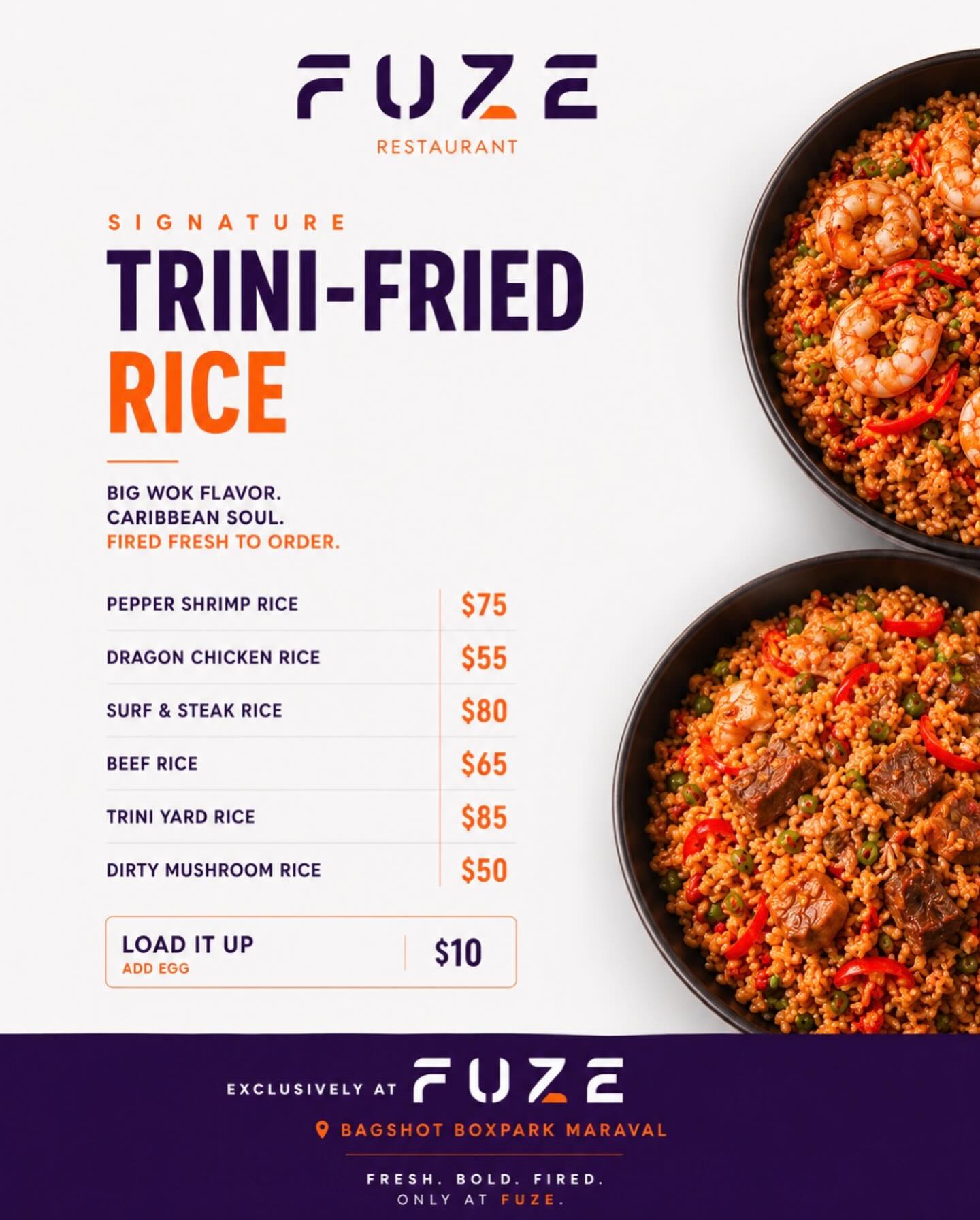 Fuze signature Trini-fried rice selection
